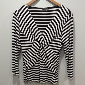 Venus Black & White Striped Twist-Front Long Sleeve Top